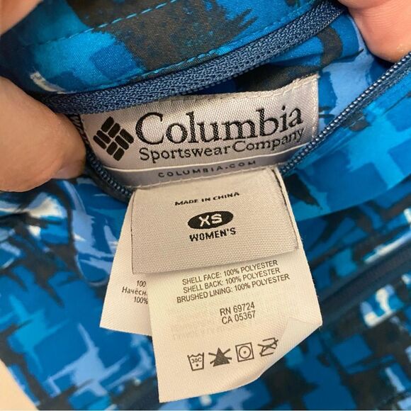 Columbia Titanium blue print fleece lined soft shell reversible women jacket XS - Picture 9 of 9